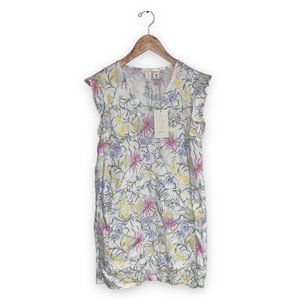 Joie Linen Dress Size Extra Small White Floral Short Frilly Sleeve Oversized NWT